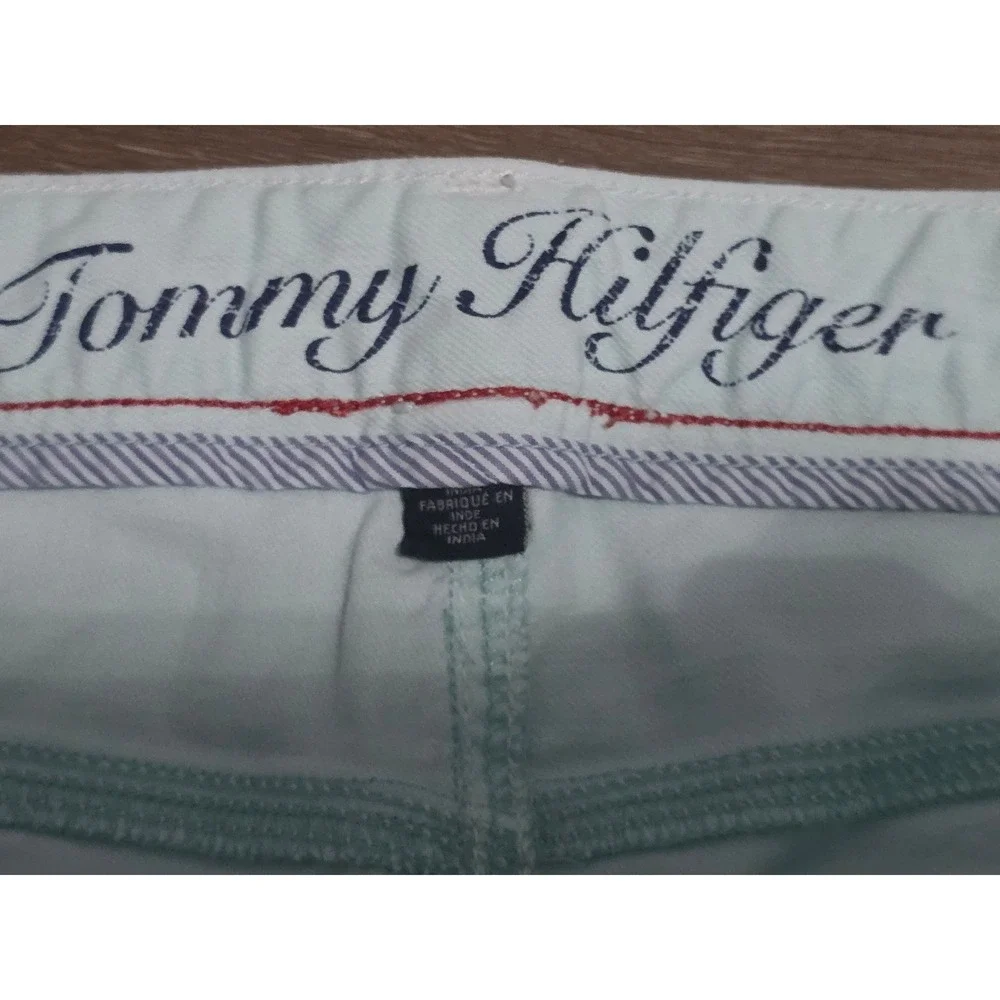 Tommy Hilfiger Womens Mint‎ Green Cuffed Denim Chino Shorts Mid Rise Size 12